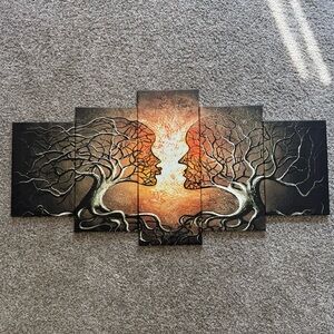 Tree of Souls Five-Panel Wall Art in Orange and Black